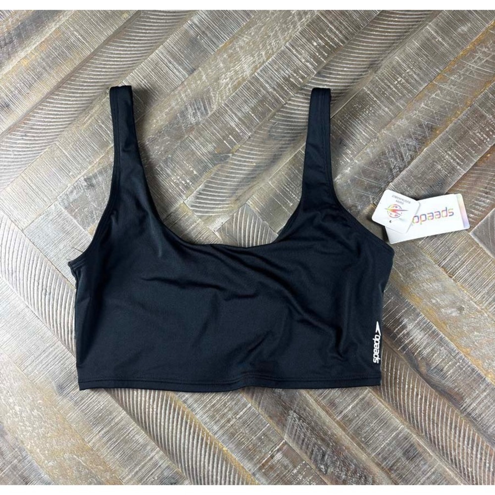 Speedo Anthracite Black Scoop Neck Bikini Top Swim Sustainably NWT Large